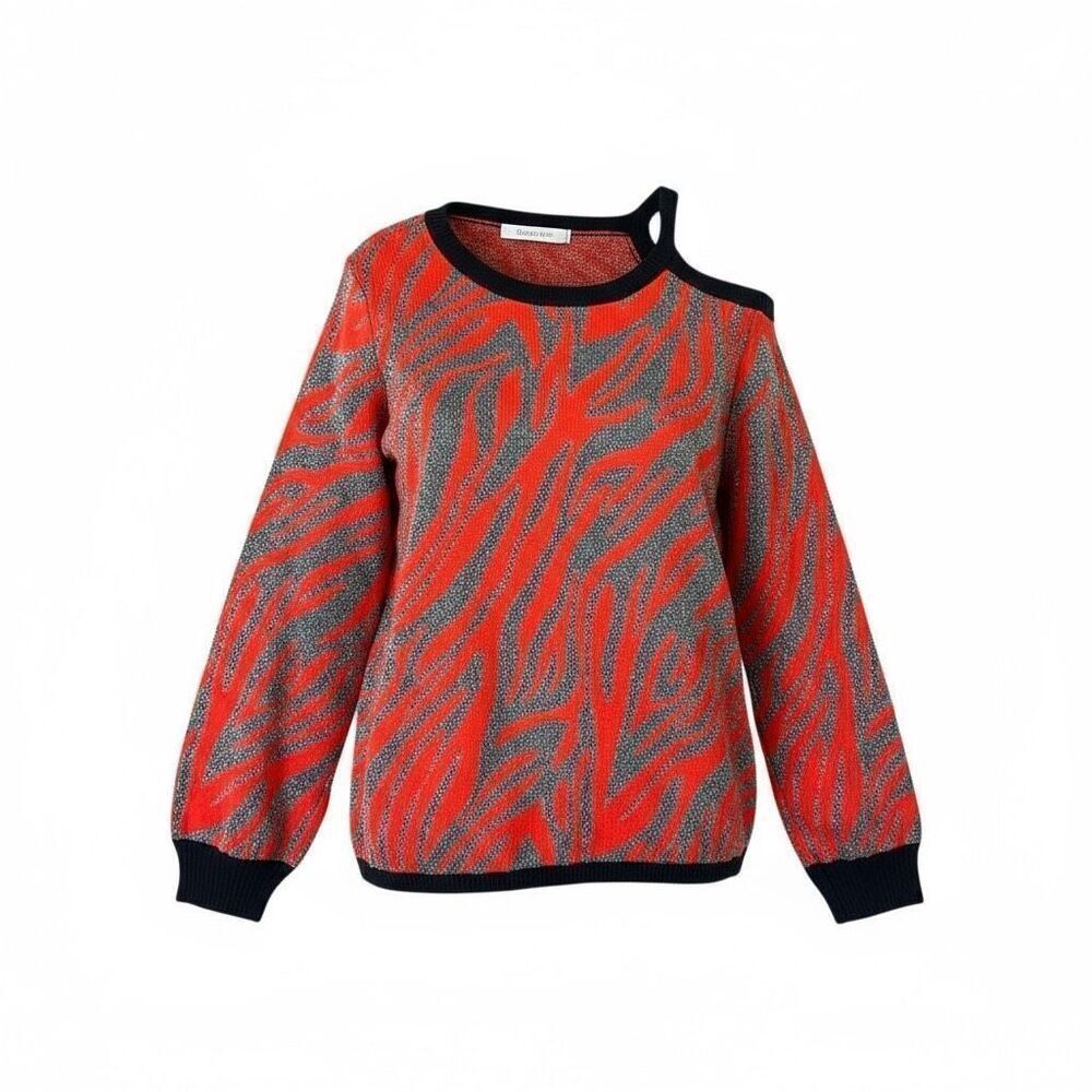 Willow Drive Animal Print One Cold Shoulder Pullover‎ Sweater Red Gray Size XL